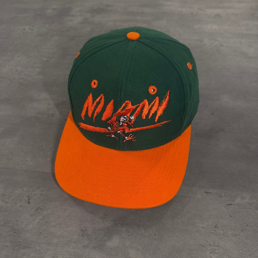 Vintage Signatures Miami Hurricanes Snapback Hat Mens Green Orange Spellout Cap